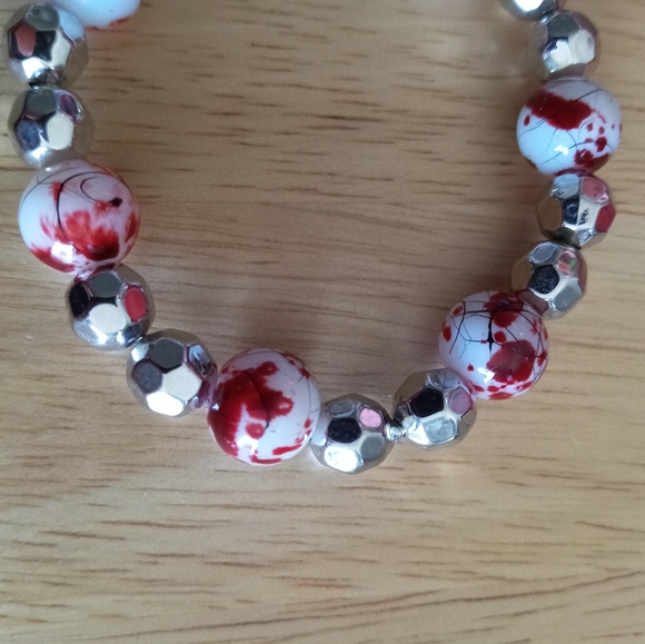 New cherry blossom silver crystal beaded statement bracelet hand crafted - Picture 2 of 4